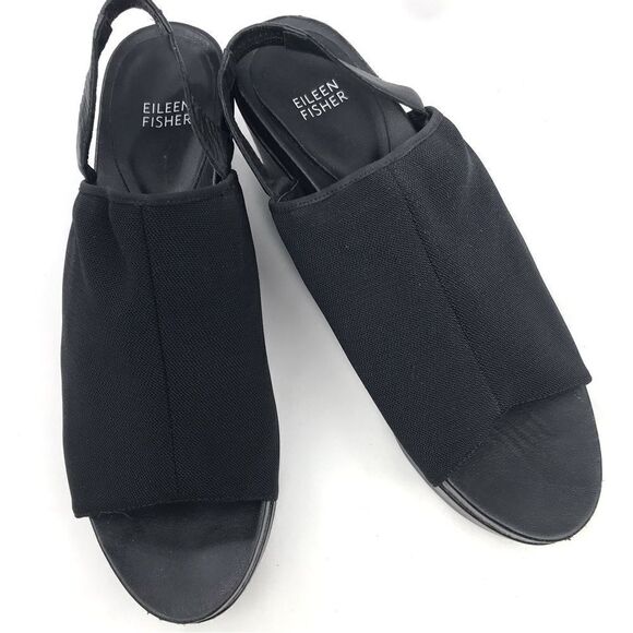 Eileen Fisher Black Wedge Sandals - Picture 2 of 13
